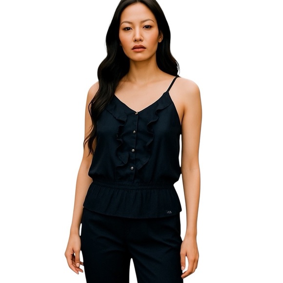 Guess Tops - !SOLD! GUESS Black See Through Sleeveless Top size Medium Ruffled Chest Ruched